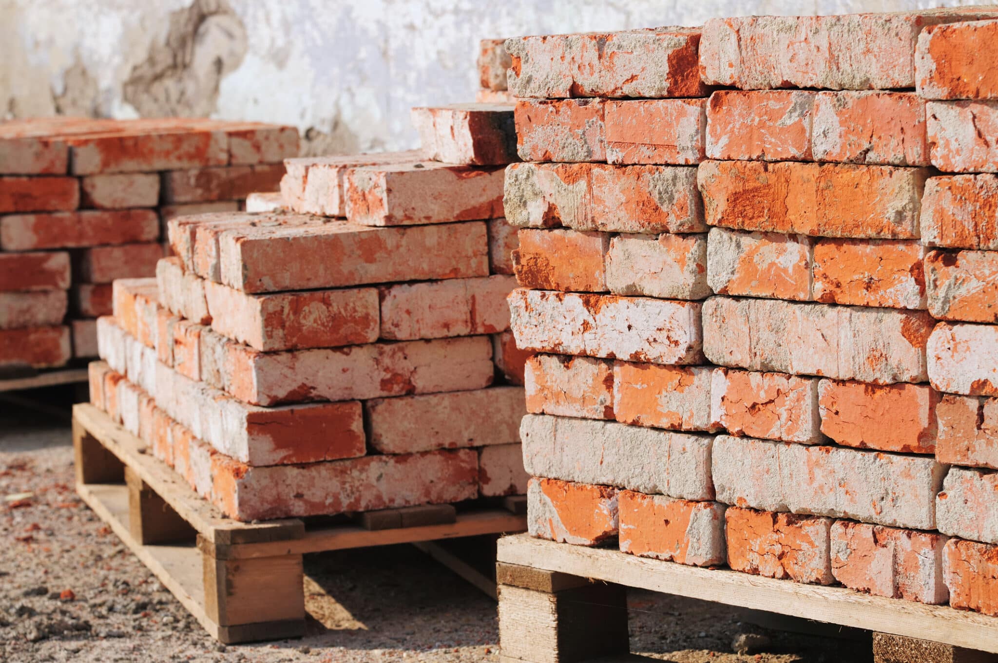 Old piles of bricks at a construction site